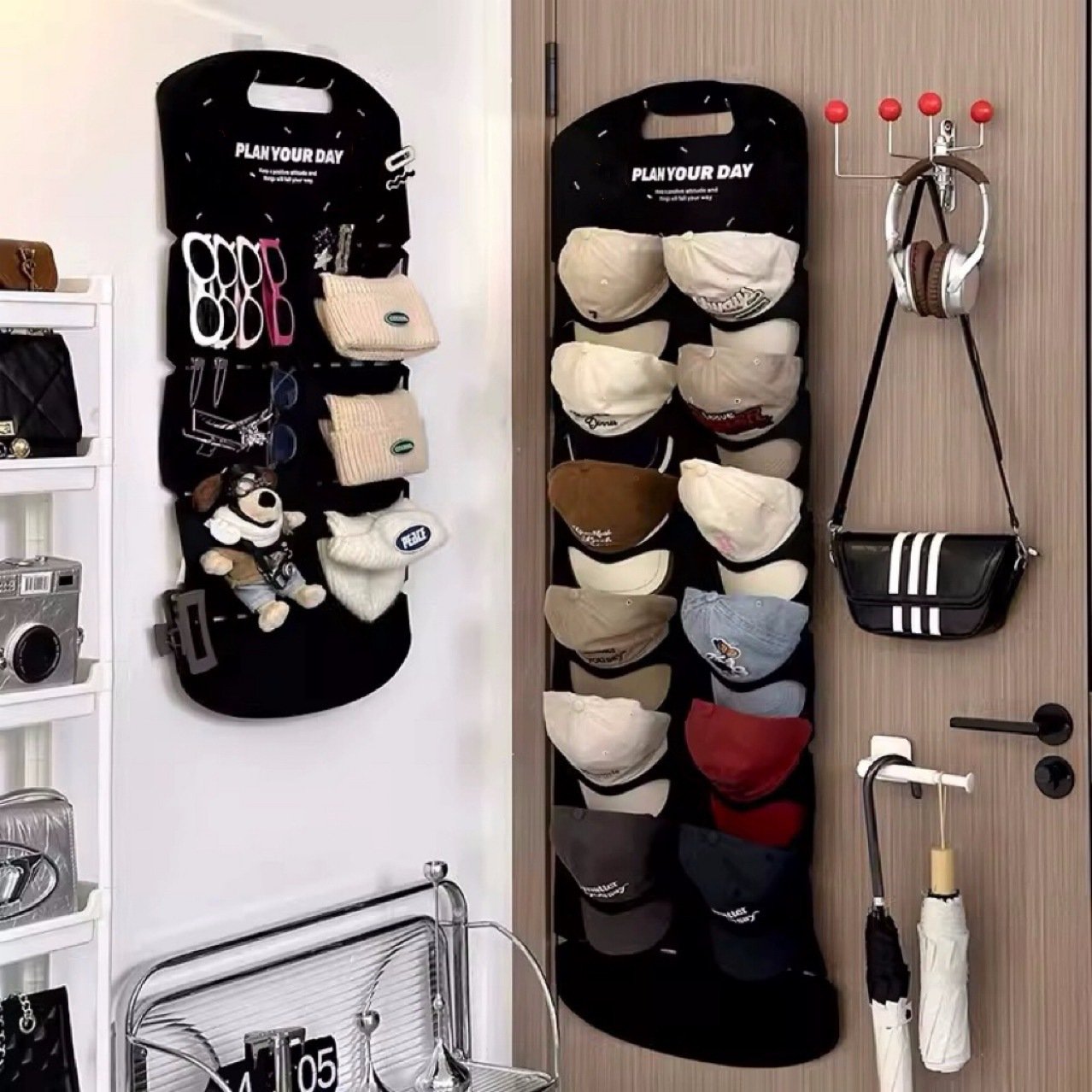 🧢6/12 Holes Hanging Hat Organizers/Save space in the bedroom closet