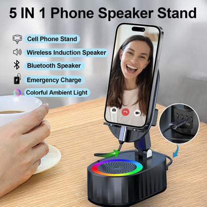 📱Wireless Induction Audio Bluetooth Speaker 5 in 1 Phone Holder