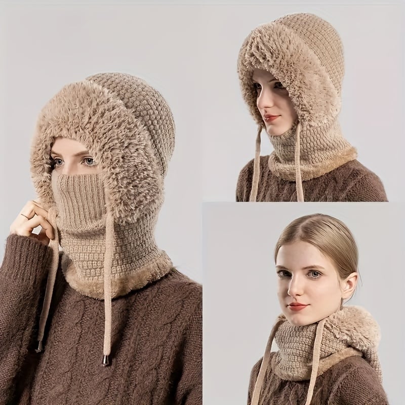 (Black Friday Sale - 45% OFF)Women's Knit One-Piece Hat with Scarf