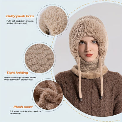 (Black Friday Sale - 45% OFF)Women's Knit One-Piece Hat with Scarf