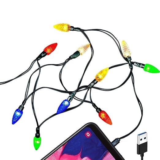 💡USB Christmas Light Phone Charger Cable,Multicolor 10LED 55inch Charger Cord