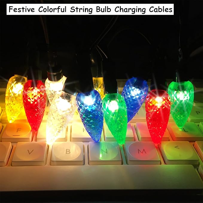 💡USB Christmas Light Phone Charger Cable,Multicolor 10LED 55inch Charger Cord