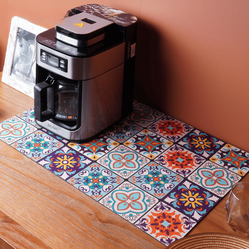 Retro Quick-Drying Water-Draining Mat for Kitchen Bar Countertops