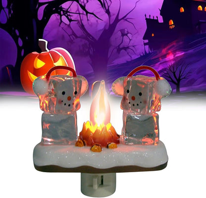 ⛄Two Snowmen Campfire Flickering Nightlight🎄