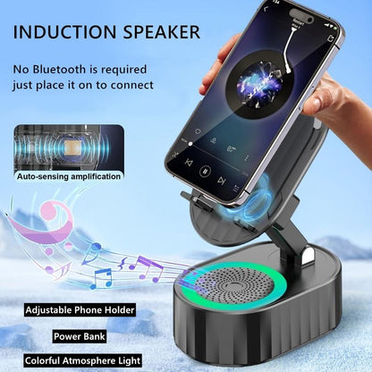 💥LAST DAY SALE 49% OFF🔥2025 Upgraded Cell Phone Stand with Induction Speaker/Power Bank/Atmosphere Light