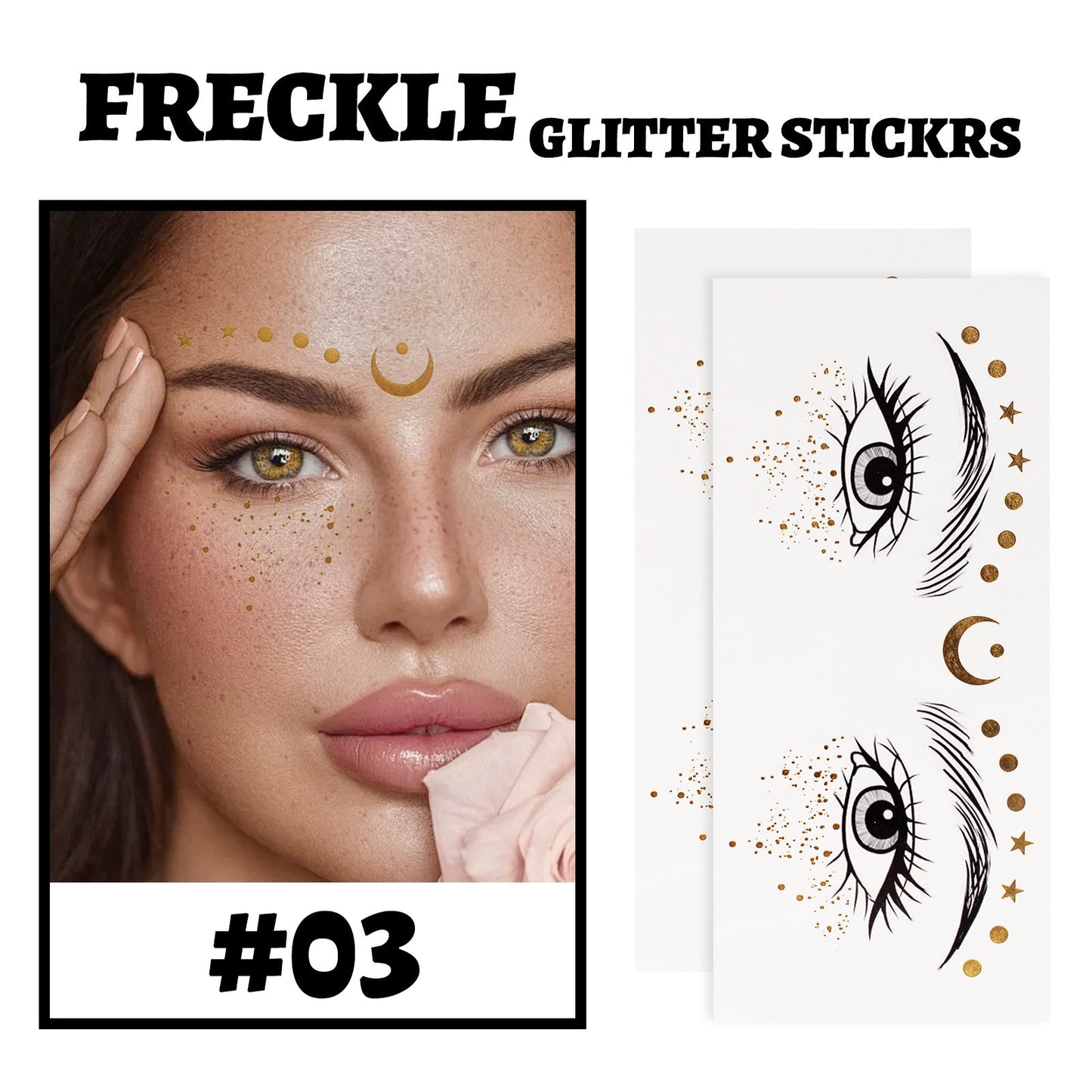 ✨4 Styles Glitter Freckles Face Tattoo/Gold Makeup Patches Face Glitter Freckles