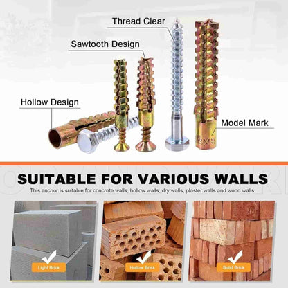 Heavy Duty Steel Wall Anchor with Screws Kit