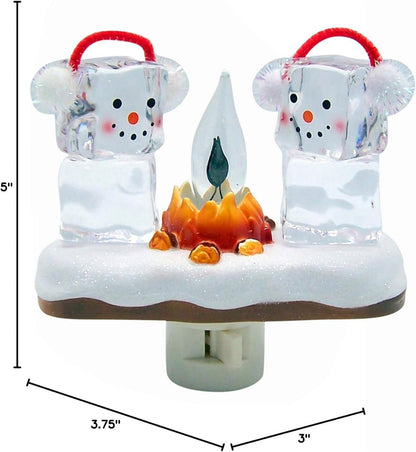 ⛄Two Snowmen Campfire Flickering Nightlight🎄