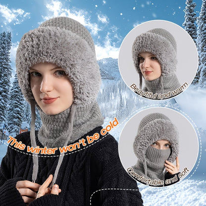 (Black Friday Sale - 45% OFF)Women's Knit One-Piece Hat with Scarf