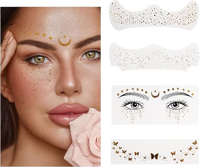 ✨4 Styles Glitter Freckles Face Tattoo/Gold Makeup Patches Face Glitter Freckles