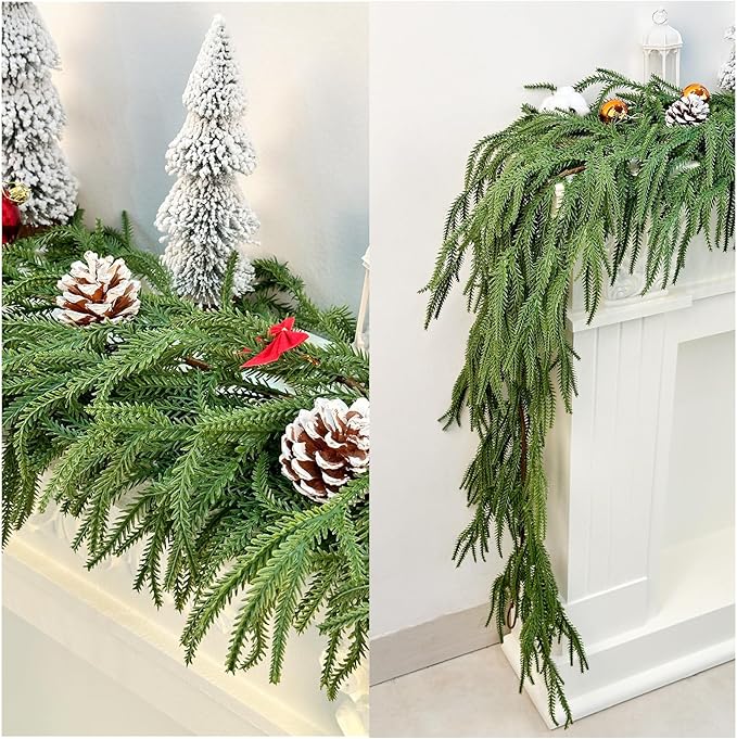 🎄Norfolk Pine Garlands, 5.9FT Christmas Winter Pine Garland