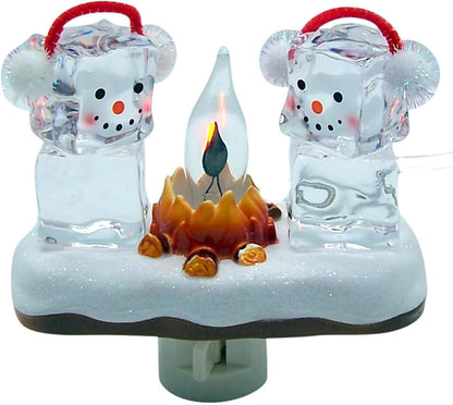 ⛄Two Snowmen Campfire Flickering Nightlight🎄