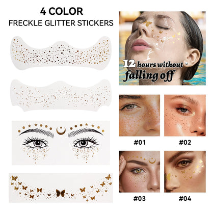 ✨4 Styles Glitter Freckles Face Tattoo/Gold Makeup Patches Face Glitter Freckles