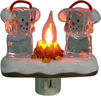 ⛄Two Snowmen Campfire Flickering Nightlight🎄