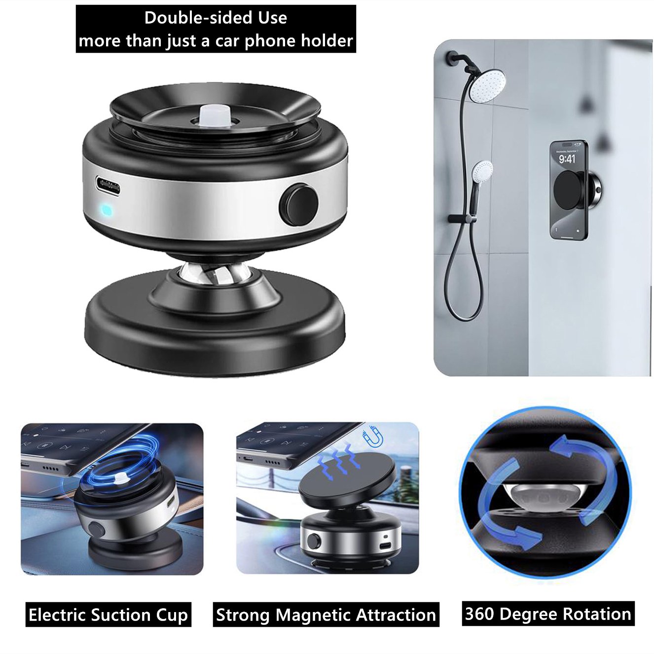 Double-Sided Electric Vacuum and Magnetic Adsorption Phone Mount