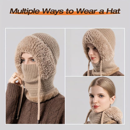 (Black Friday Sale - 45% OFF)Women's Knit One-Piece Hat with Scarf