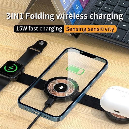 ⚡3-in-1 Wireless Charger Station,Foldable Travel Charging Pad