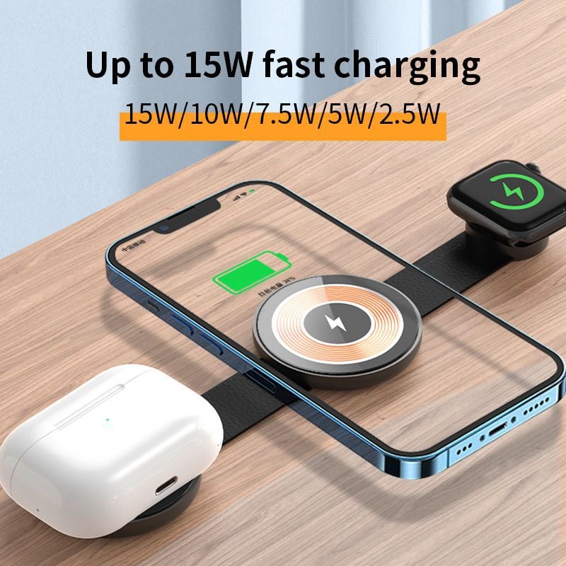 ⚡3-in-1 Wireless Charger Station,Foldable Travel Charging Pad